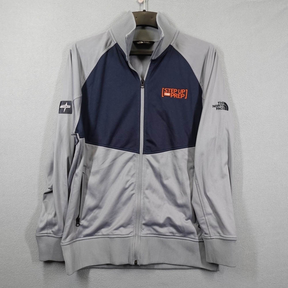 The North Face Track Jacket Mens L Gray Navy Medline Corporate Logo Full Zip